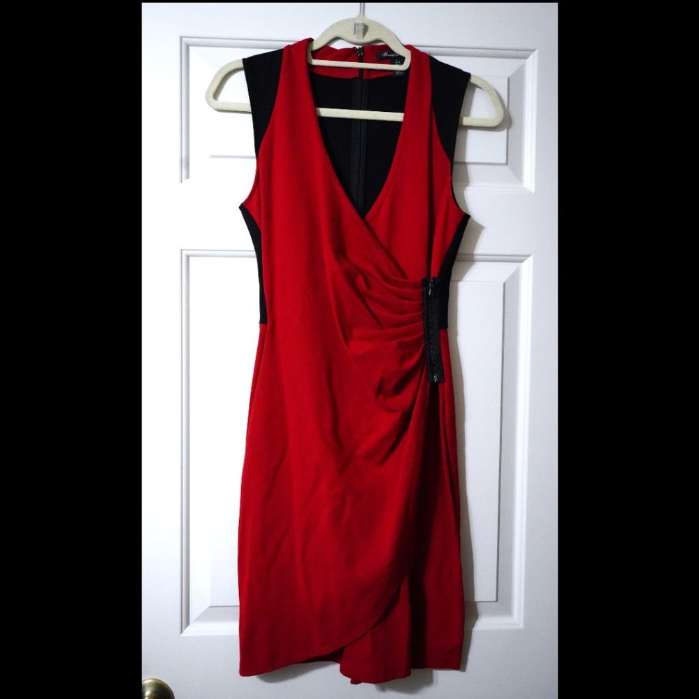 Kenneth cole red and black wrap midi dress